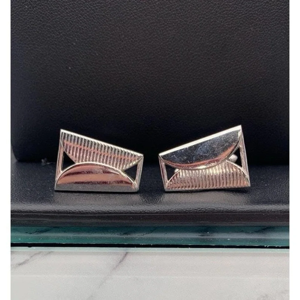 Vintage Swank Silver Tone Classic Geometric Cufflinks Signed